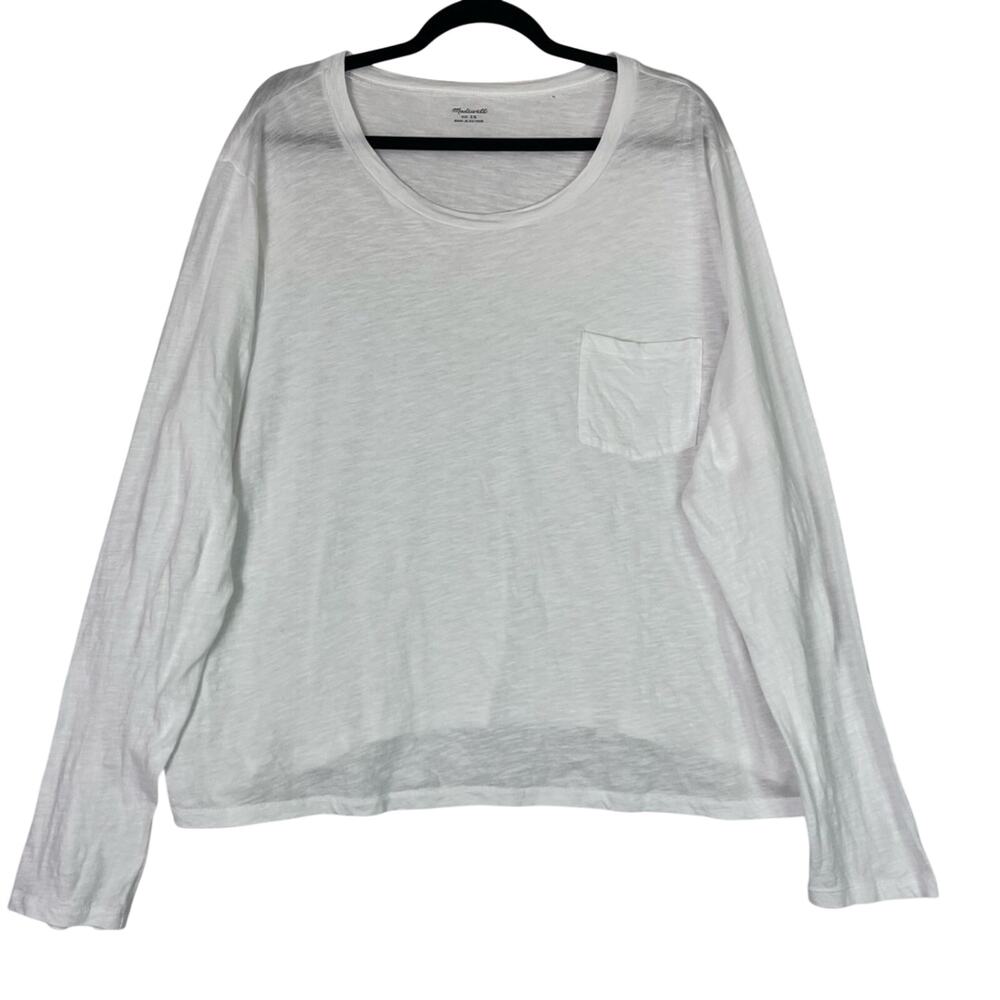 Madewell Shirt Womens Size 2x White Pocket Long Sleeves Crew Neck Flawed